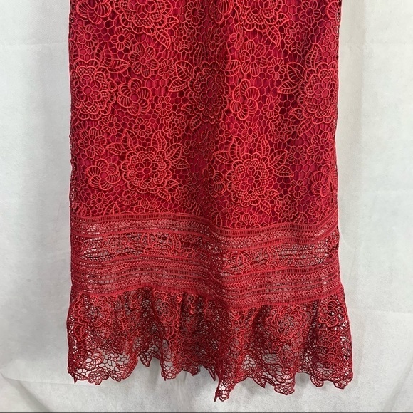 Self Portrait Red Floral Blush Midi Dress Size US 8 - Picture 12 of 16